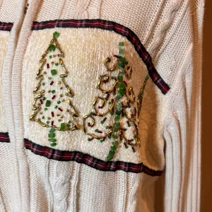 Storybook Knits Christmas Tree Zip Cardigan Sweater Beaded Cable‎ Knit Large NWT thumbnail 3