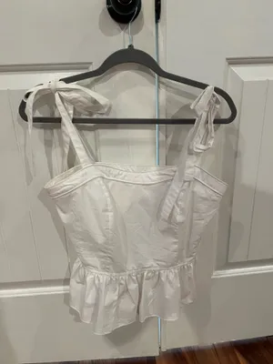 Olivaceous White Peplum Top With Bows thumbnail 2