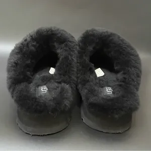UGG Disquette Black Suede Leather Plush Sheepskin Platform Slippers Size 8 thumbnail 6
