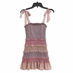 Storia Smocked Ruffle Mini Dress Bow Coquette Cottagecore Fairy S Pink Purple thumbnail 2