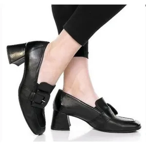 Paul Green ROBIN SQUARE TOE BLACK LEATHER LOAFER PUMP Size 7 US 9.5 thumbnail 1