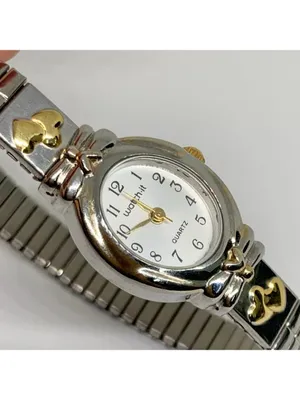 Watch-it Silver gold tone hearts women watch 18mm oval quartz analog 6” running thumbnail 2