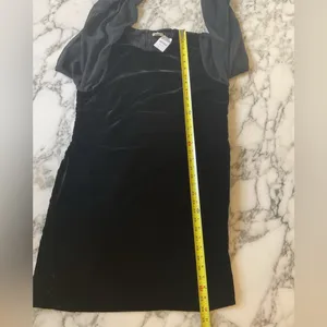 NWT JCrew Black Velvet mini dress sheer sleeves 6 tear above pocket needs repair thumbnail 9