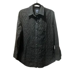 Gap Black Floral Eyelet Boyfriend Button-Down Shirt S thumbnail 2