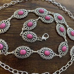 Silver Y2K Pink Stone Concho Waist Chain Belt, Fits 24.5-42.5 Inches, X7GA1298 thumbnail 7
