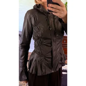 Moto & Co Faux Leather Jacket S Black Peplum Hooded thumbnail 9