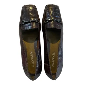 Aerosoles Playfill Brown Croc Embossed Slip-on Square Toe Leather Loafers 8.5 thumbnail 2