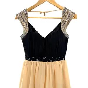 Little Mistress Black‎ Beaded Cap Sleeve Skater Dress Peach Chiffon Skirt thumbnail 2
