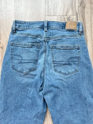 American Eagle Stretch Straight Leg Mom Jeans Medium Wash Denim Tapered Size 4 thumbnail 10