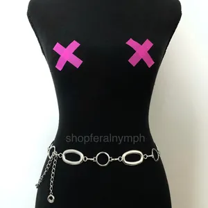 Y2K Minimalist Silver Geometric Link Chain Belt, Fits 29–42 Inches, X7GA1221 thumbnail 2