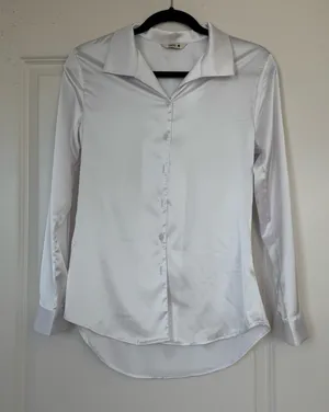 White Satin Button Down, XS thumbnail 1
