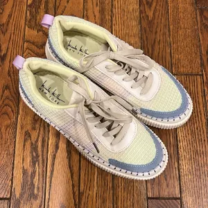 Nicole Miller New York Brita‎ Woven Rainbow Pastel Platform Sneakers Womens 10 thumbnail 2