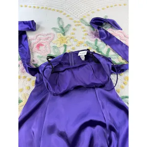 Rory vtg USA Purple Satin Bubble Hem Cocktail Dress Sweetheart‎ Back Bow Mini 6 thumbnail 7