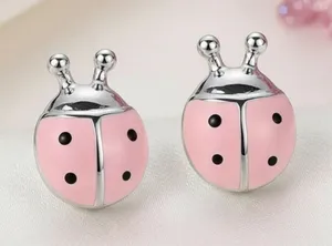 Pink and Silver Ladybug Earrings thumbnail 1
