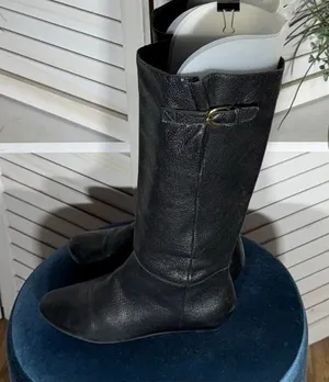 Vintage Pirate Style Knee High Boots Genuine Leather Black Size 7 thumbnail 1