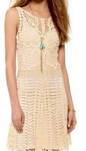 Free People Crochet Dress - Cream Sleeveless Summer Dress thumbnail 1