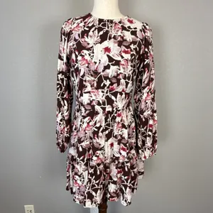 Chelsea28 Womens Floral Tiered Long Sleeve Mini Dress Size M Brown Floral Pocket thumbnail 2