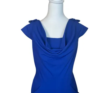 Calvin Klein Royal Blue Sheath Dress Pockets Career Cocktail Drape Neck Sz 2 EUC thumbnail 2