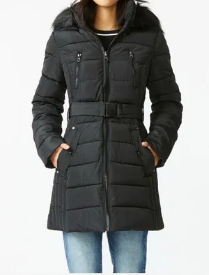 Nautica women’s belted winter coat navy blue medium thumbnail 1