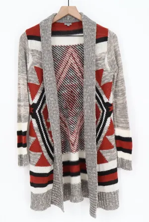 Charlotte Russe Cardigan Womens S Gray Red Southwestern Geometric Good thumbnail 1