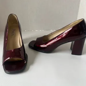 Vtg Precis 90s Patent Peep Toe Womens Shoes Sz 7.5 Chunky Heel Retro Y2K Square thumbnail 14