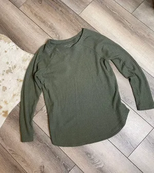 American Eagle Soft & Sexy Plush Waffle Knit Olive Green Tee thumbnail 1