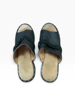 Free people size 38 8 chunky leather Black Braided Open-Toe Clog Mules thumbnail 6