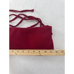 ZAFUL Womens Ribbed‎ Bandeau Halter Bikini Top Burgundy Red Size 6 US M thumbnail 2