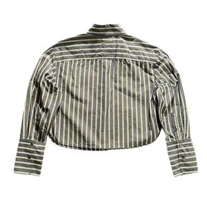 Banana Republic Blue White Striped Cropped Button-Up Shirt XS Cotton Long Sleeve thumbnail 8