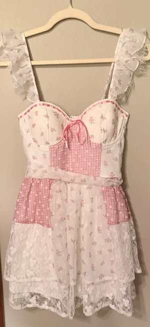 Altar'd State Baby doll, lace dress pink thumbnail 1