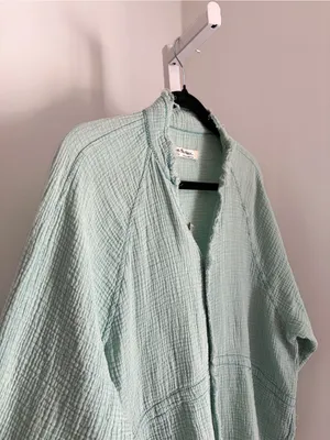 Free People We The Free Summer Daydream Seafoam Green Gauze Button-Up Shirt Sz L thumbnail 5