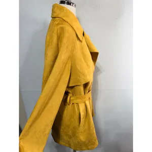 Marc New York Trench Coat Faux Suede Belted Double Breasted M Mustard Yellow thumbnail 8