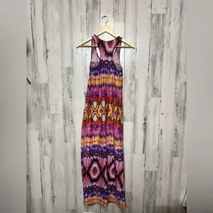Just Love Aztec Ikat Maxi Dress Womens Medium Pink Purple Tie Dye Racerback Long thumbnail 7