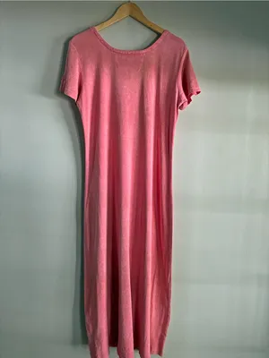 Vintage Produce Studio Pink Cotton Maxi Dress L Lagenlook Art to Wear thumbnail 9