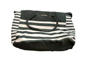 Victoria's Secret Black & White Striped Canvas Tote Bag With Handles thumbnail 11