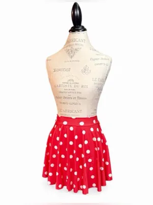 Vintage Orange Red A-Line Skirt with White Polka Dots and Elastic Waistband thumbnail 2