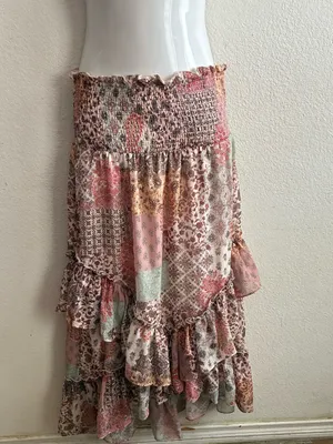 Life Boho Patchwork Ruffle Convertible Dress/Skirt Blush Multi L Pink Size L thumbnail 8