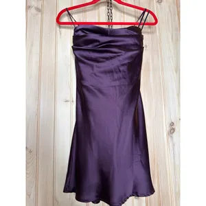 NWT Lulus Luxe Simplicity Dark Plum Satin Lace-Up Mini Dress Party Gala Size M thumbnail 2