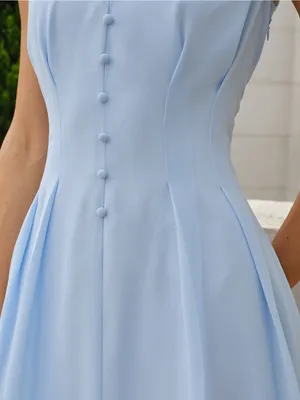 Rihoas Blue V Neck Tunic Button Mini Dress thumbnail 2