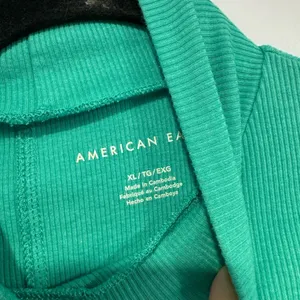 Green ribbed American Eagle mock‎ neck crop long sleeve worn once thumbnail 2