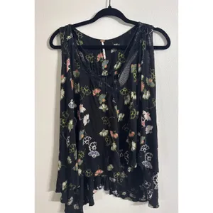 Free People Love Potion Black Top Boho Cottage Coquette Lace Black Medium Womens thumbnail 2