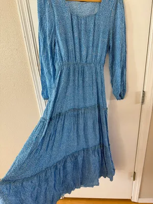 Blue Floral Long Sleeve Flowly Long Dress thumbnail 2