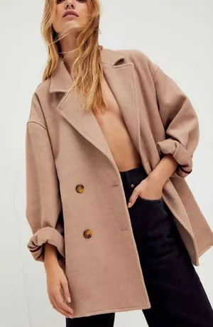 Free People Hannah Super Soft Oversized Blazer Jacket Coat Camel Medium $168 thumbnail 1
