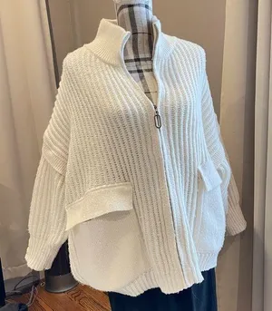 Cozy White Cream Zip-Up Oversized Cardigan Sweater thumbnail 1
