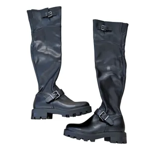 Marc fisher LTD Over The Knee Lug Sole Moto Boots Black Buckle Size 5.5 Side Zip thumbnail 2