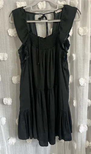 Free People Black Ruffle Tiered Mini Dress thumbnail 1