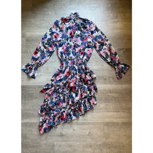 Misa Los Angeles Savanna Floral Asymmetrical Ruffle Layer Dress Size M Mock Neck thumbnail 12
