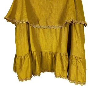 White Birch Tiered Ruffle Solid Camisole Top Mustard Boho Lace Trim Size 1XL thumbnail 4