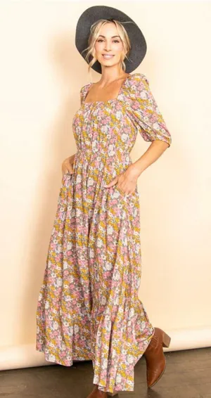 New Pink & Yellow Floral Reversible Maxi Dress Size Small thumbnail 1