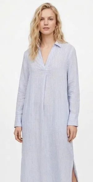 H&M light blue striped shirt dress maxi size medium thumbnail 1